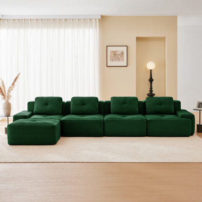 Canapé modulaire en forme de L de 153 po, tissu velours côtelé, 4 places, capitonné, sans assemblage