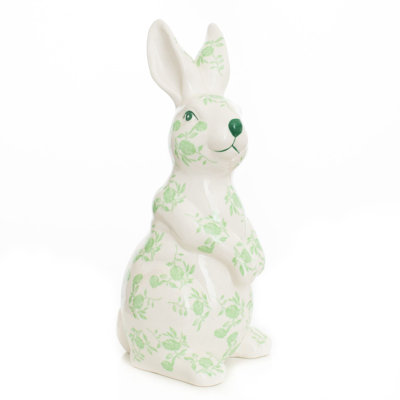 Large Green and White Floral Standing Bunny