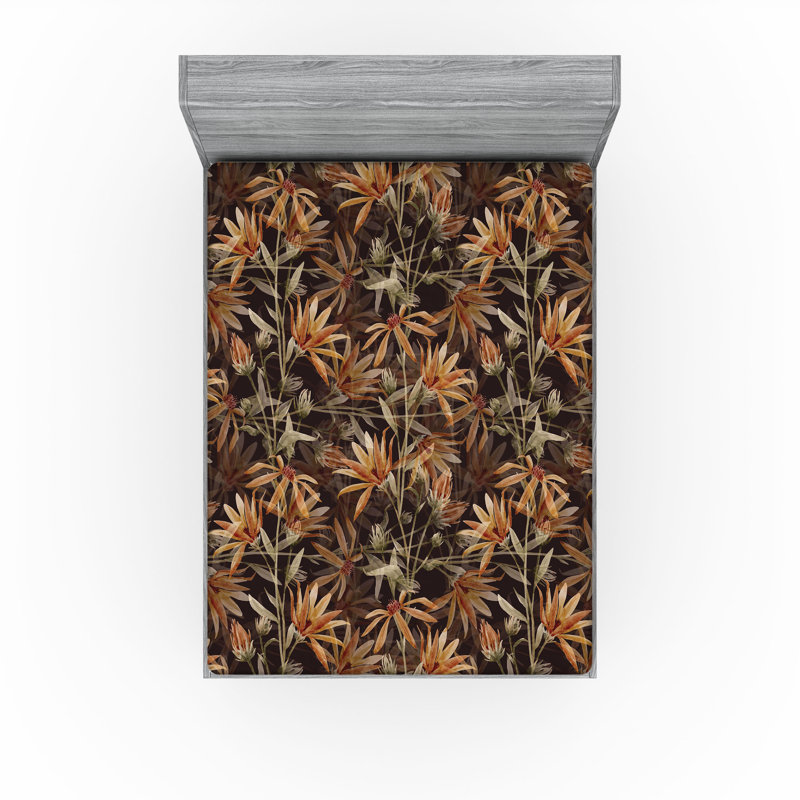 Drap-housse à motif floral Ambesonne, Cannelle, brun phoque, sépia / floral, Drap-housse grand