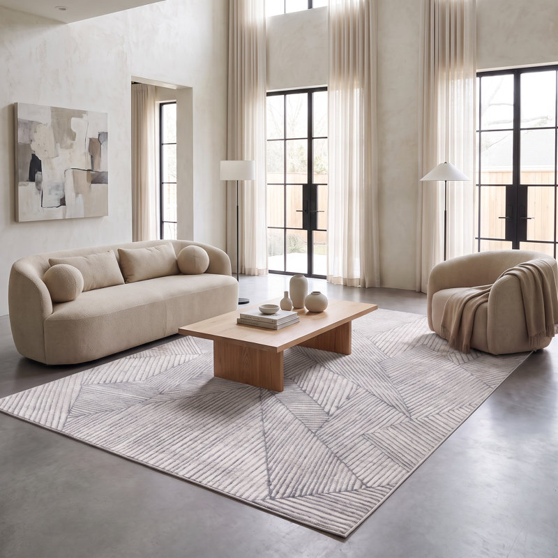 Figueroa Collection Abstract Geometric Neutral Area Rug, Rectangle 5'2" x 7'5"