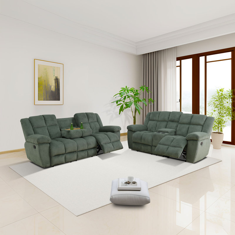 Ensemble 2 pièces de fauteuil inclinable, canapé et causeuse en velours côtelé