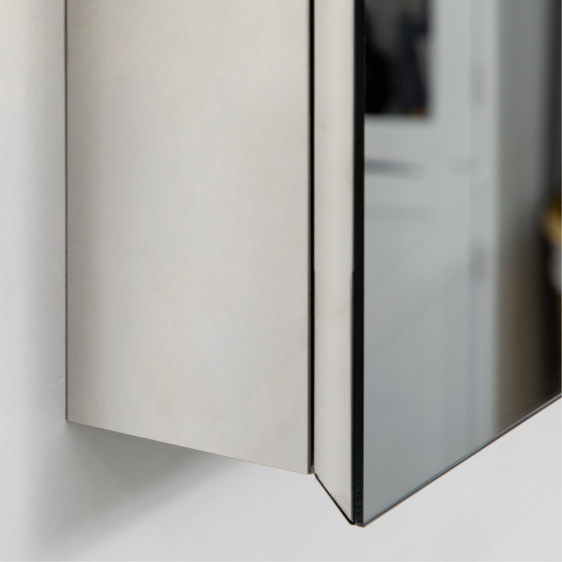 Miroir de salle de bain avec tablettes de rangement, armoire murale de salle de bain, 23.5" H x 21.25" W x 5" D, Silver