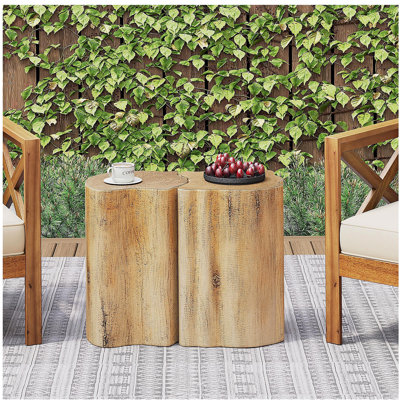 Table de bout irrégulière 2-en-1 MGO, conception fendue, peu encombrante, utilisation intérieure / extérieure, couleur naturelle