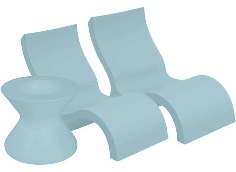 Ledge Lounger Signature Lowback Chairs with Signature Tall Ice Bin Side Table, Light Blue