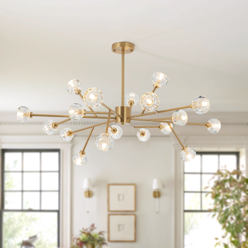 Lustre spoutnik moderne unique à 18 lumières avec ampoules DEL, Laiton
