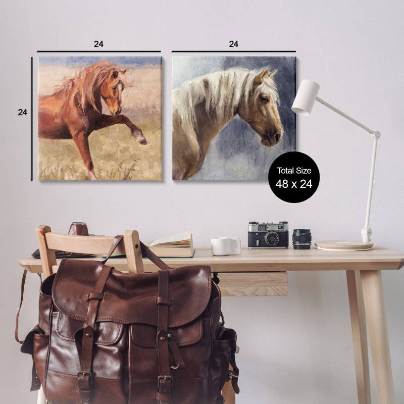  «Rustic Stallions Portraits», ensemble de 2 toiles murales par Nina Blue, H 24 po x l 24 po