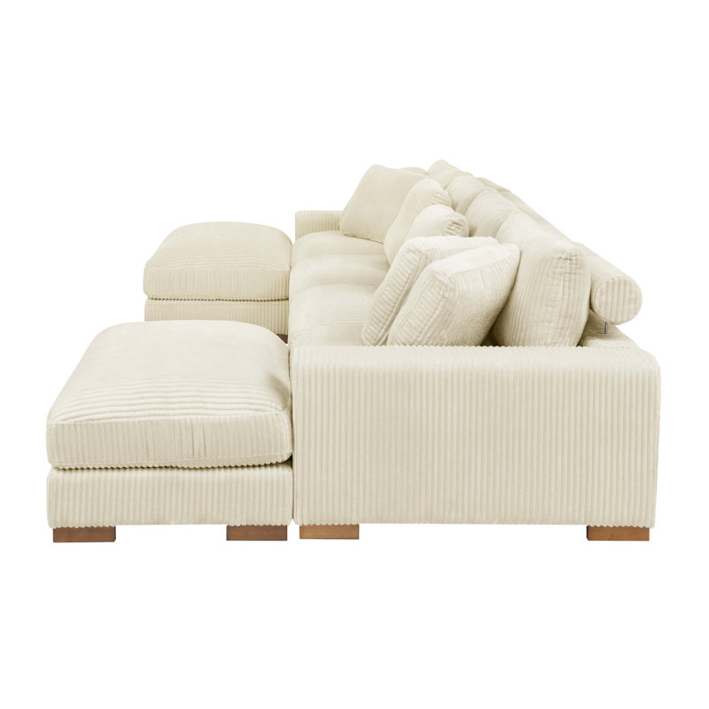 Corduroy U-Shaped Sectional Symmetrical, Cream Corduroy