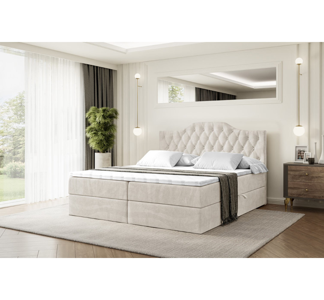 Boxspringbett Cruzito mit H3 Bonell-Federkernmatratze, Topper und Bettkasten