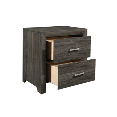 Contemporary Dark Gray Bedside Table, 2 Wood Construction Modern Bedroom Nightstand In Gray, 2 Drawer Metal Accent Storage