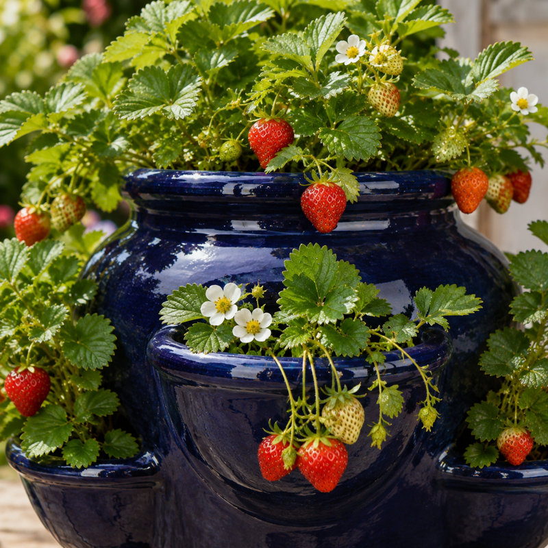 Pot à fraises - bleu cobalt, 12" H x 14.5" W x 14.5" D, Light Blue