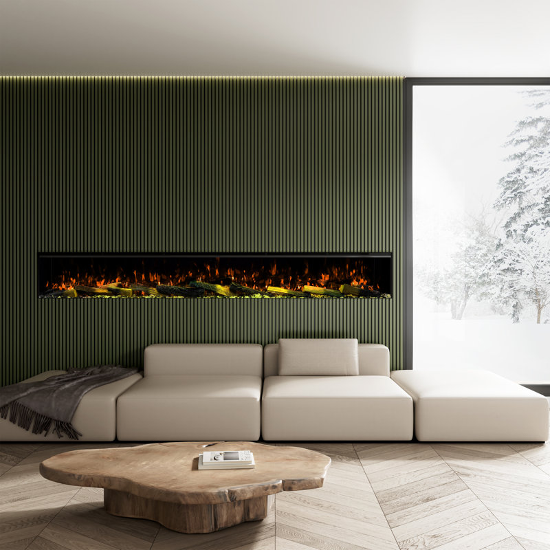 Foyer électrique encastré / mural de 100 po à 3 côtés avec application et contrôle intelligent Wi-Fi, flammes de gradation RVB à DEL panoramique, chauffage PTC 1500W / 3000W