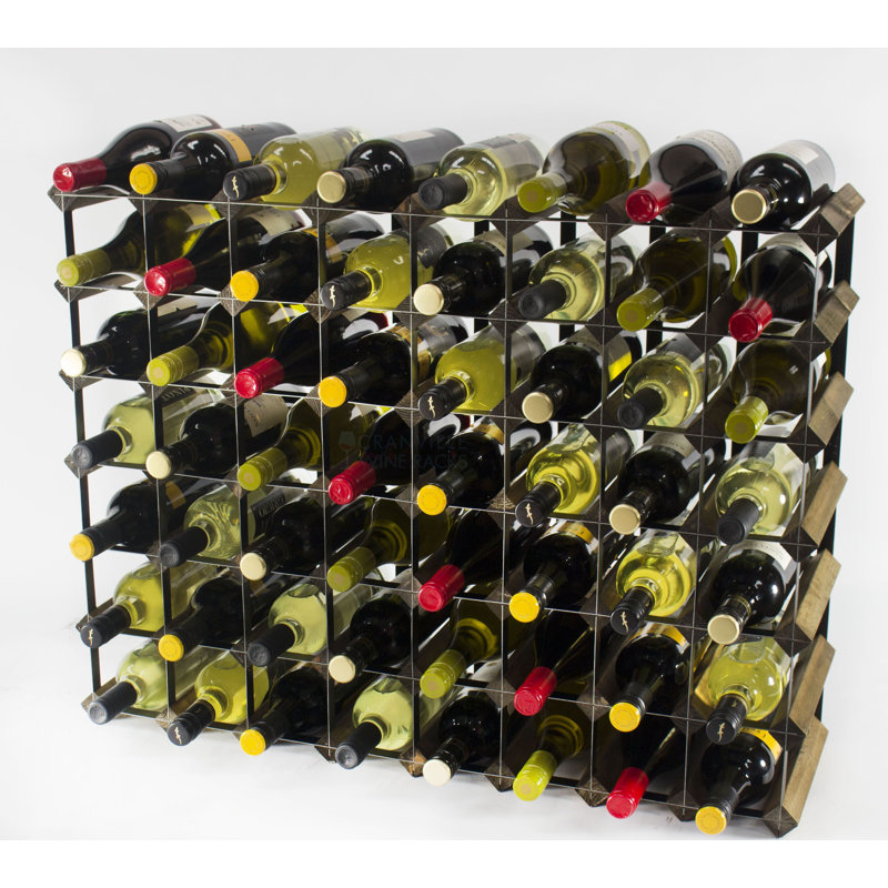 Liddle 56 Bottle Floor Wine Bottle Rack, Walnut Stained Pine / Black Steel