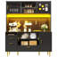 140×40×180cm Black Tall Storage Cabinet with App-Controlled LED Lights, Pegboard & Magnetic Door Panels, Sliding Glass Sideboard for Kitchen, Living & Dining Room