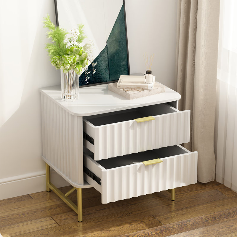 Barbeau Modern Fluted Nightstand With 2 Drawers, White
