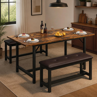 Ensemble de table à manger extensible 3 pièces, ensemble de table de cuisine rustique