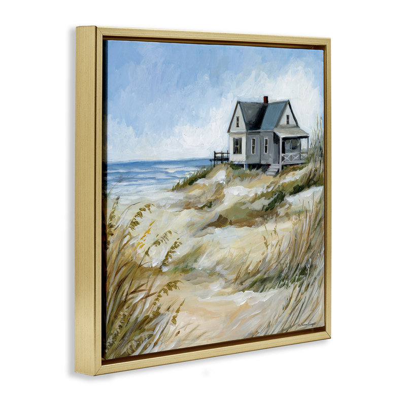 Maison sur la plage, art mural sur toile flottante, design par Susan Winget, H 18 po x l 18 po