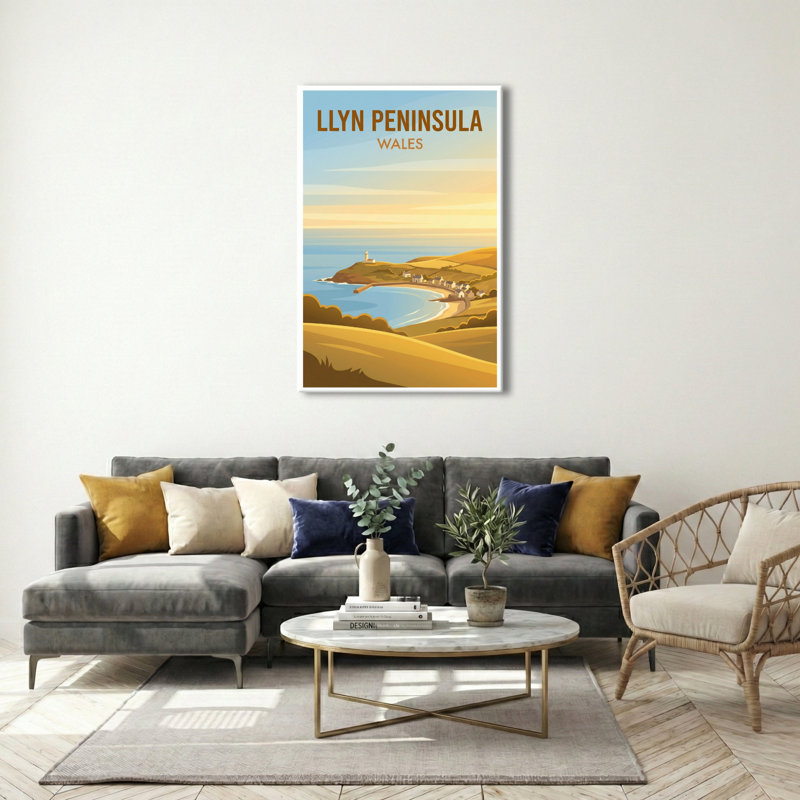 Llyn Peninsula, Wales - Romantic Travel Poster Of The Welsh Coastline. Giclee Print On Wrapped Canvas. Wall Art, Home Decor - Regions & Scenic Areas, Wales - Print