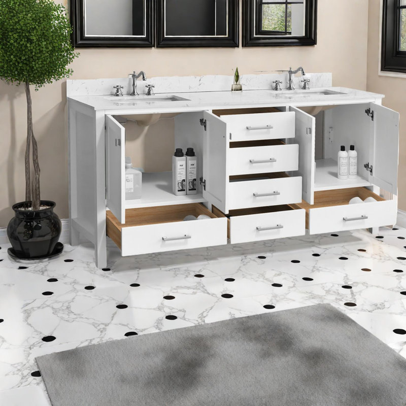 Meuble-lavabo moderne en bois massif avec lavabo double pour salles de bain spacieuses