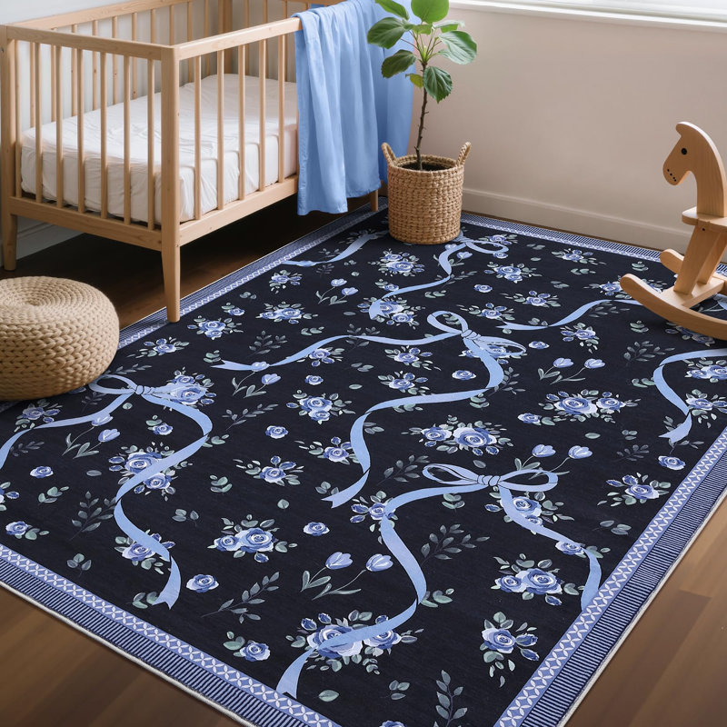 Tapis décoratif lavable, Navy, Rectangle 4' x 6'