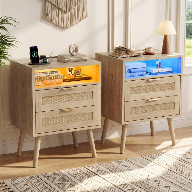 45 cm W Solid Wood Bedside Table, Natural Wood