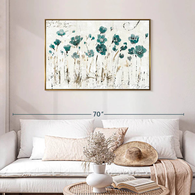 Leota Balance VI - bleu, Cadre flottant doré, 43 po x 29 po