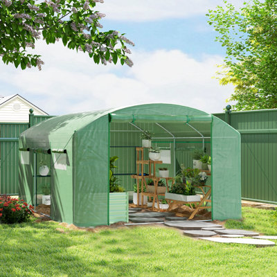 Outsunny 4 x 3 x 2m Polytunnel Greenhouse, 3 Roll-up Doors, Walk-in