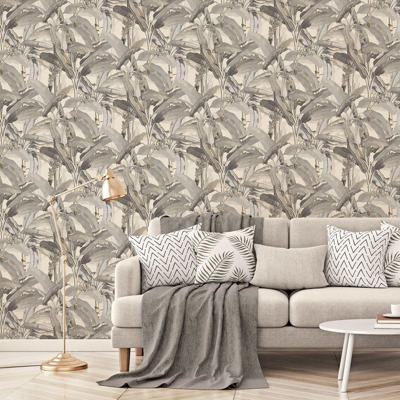 Tregenna Botanical Leaf 10.05m x 53cm Wallpaper Roll, Cream/Grey/Beige