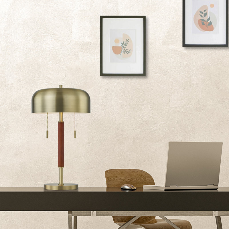 2-Light, 150W Modern LED Table/Desk Lamp, 21.5" H, Antique Brass & Walnut Finish