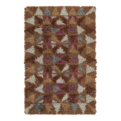 Vintage Swedish Rya Rug, Bold Scandinavian Geometric Pattern - Rug & Kilim