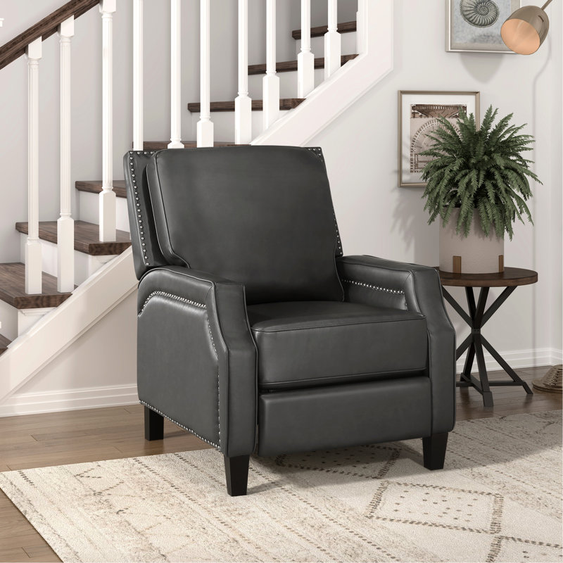 Chaise inclinable grise, décor transitionnel, siège d'une hauteur de 20 po, base en similicuir avec cadre en bois massif, Modern Living