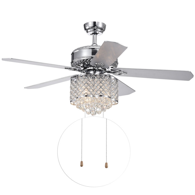 52'' 52 Blade Ceiling Fan with Pull Chain/Remote Control and Light Kit Included, Chrome avec pales de finition argent