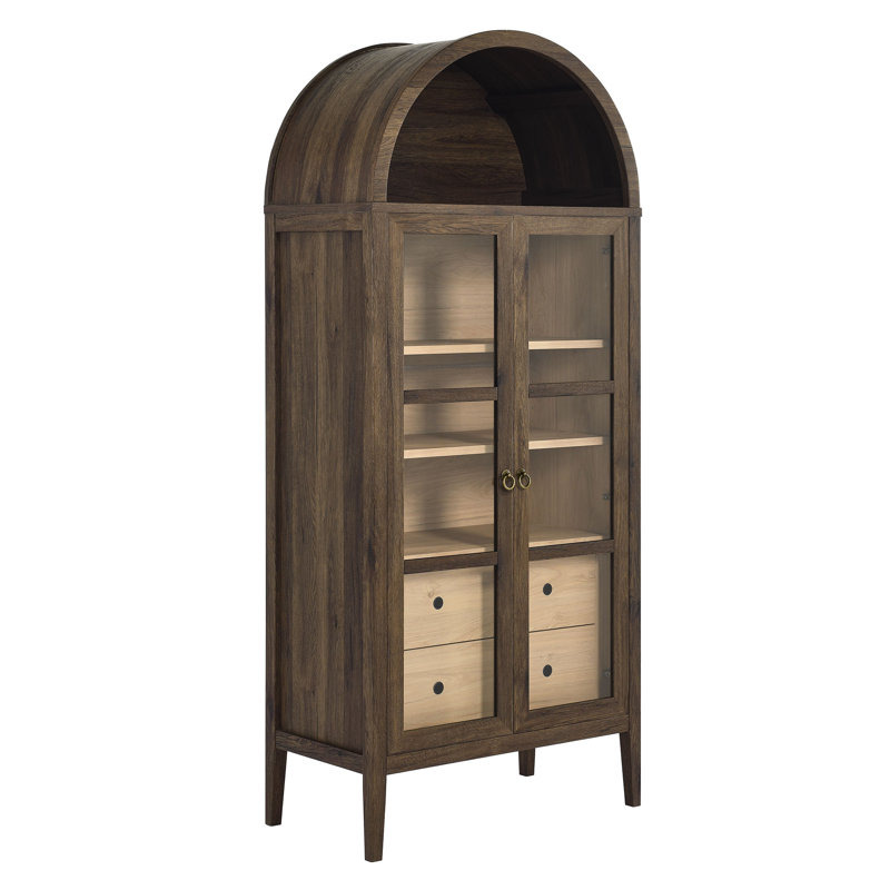 Nolan Walnut Hickory Arched Storage Display Cabinet with Glass Doors