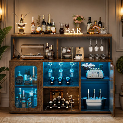 Asrf 47'' Wine Bar,Storage Buffet Cabinet Coffee Bar Cabinet For Liquor,Wine Cabinet With Racks with LEDs