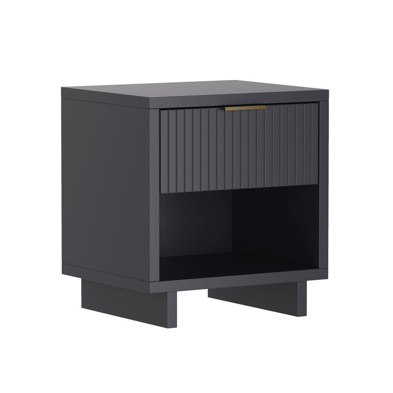 Elara 18" Contemporary 1-Drawer Solid Wood Nightstand in Charcoal Gray, Charcoal Gray