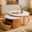 Élégante table basse gigogne avec plateau en marbre, rangement à deux niveaux et tiroir, idéale pour les espaces de vie organisés et élégants