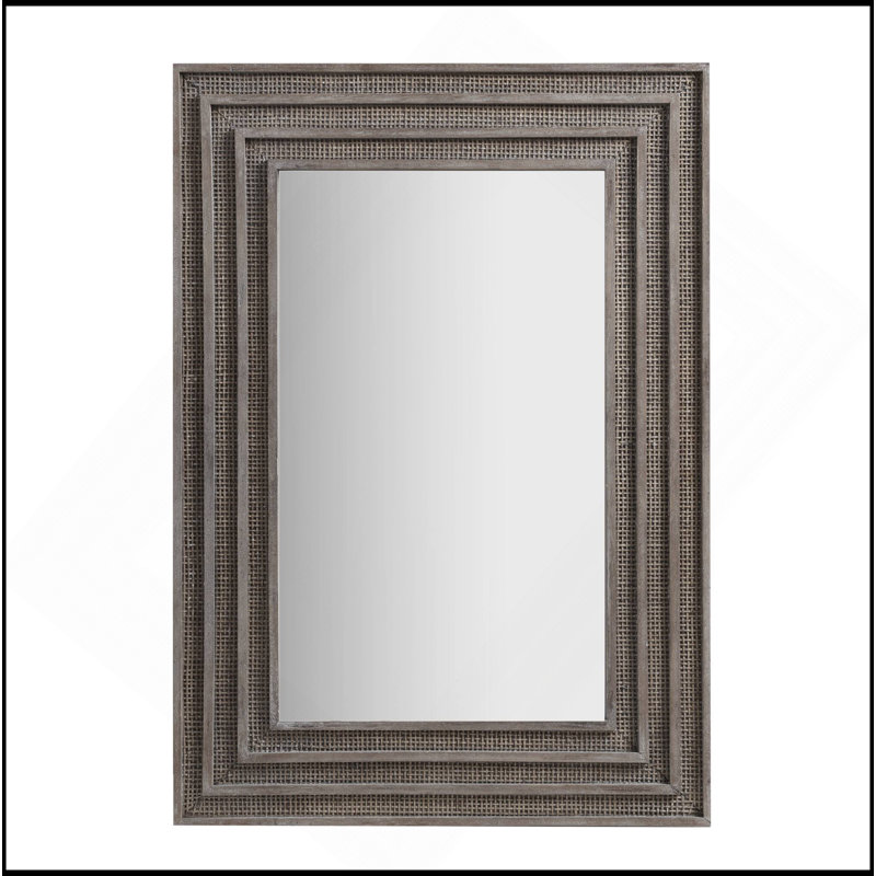 1 miroir rectangulaire en bois et rotin gris PCS