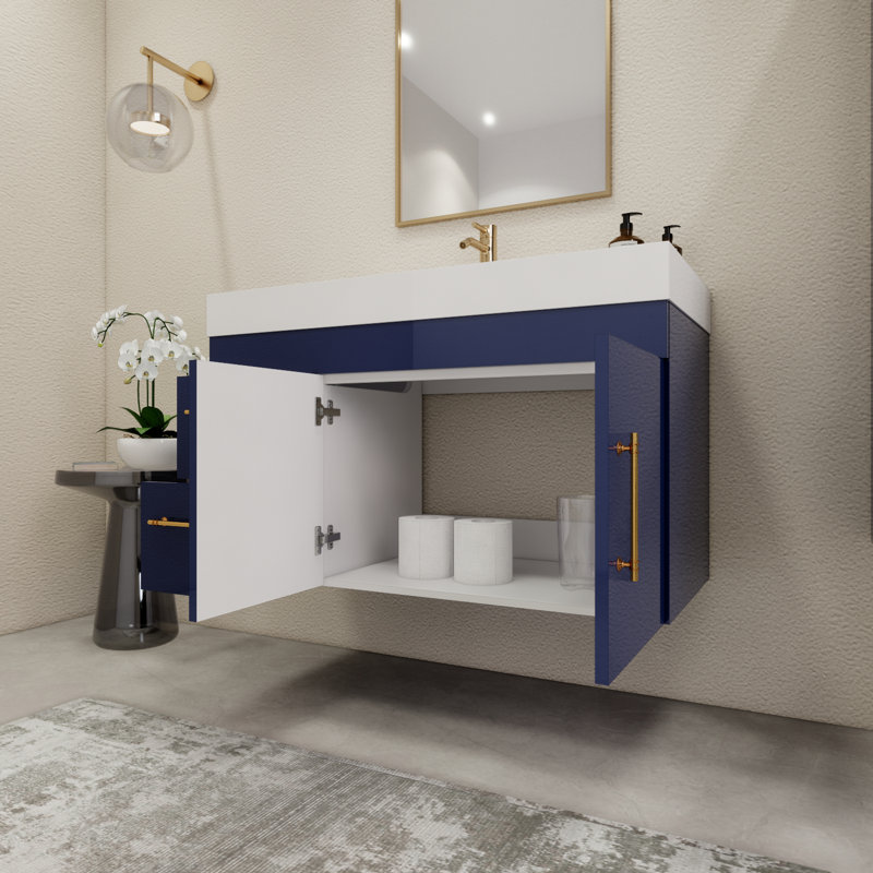41.9" Wall-Mounted Single Bathroom Vanity Set, Night Blue