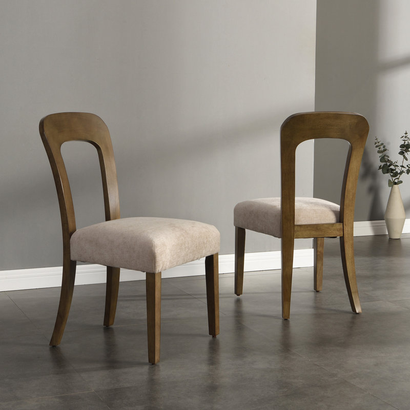 Ensemble de 2 chaises de salle à manger rembourrées avec pieds en bois d'hévéa massif, capacité de poids de 330 lb, Brun