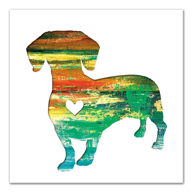 « ink silhouette teckel », reproduction d’impression sur toile tendue en vert, H 20 po x l 20 po