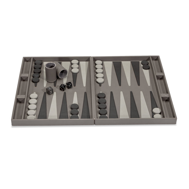 Corbin Gray and Charcoal Leather Backgammon Set