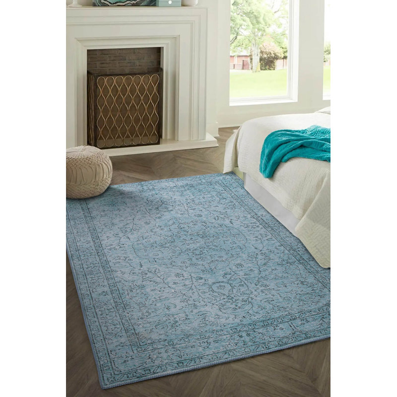 Soft Blue Area Rug, 7.5 x 10.8 Feet | 100% Polyester, 1850 g/m² | 0.16 Inches Pile Height, Recycled Poly Cotton Underside | Machine Carpet, Durable & Stylish | Perfect for Living Room, Bedroom, or Office Decor