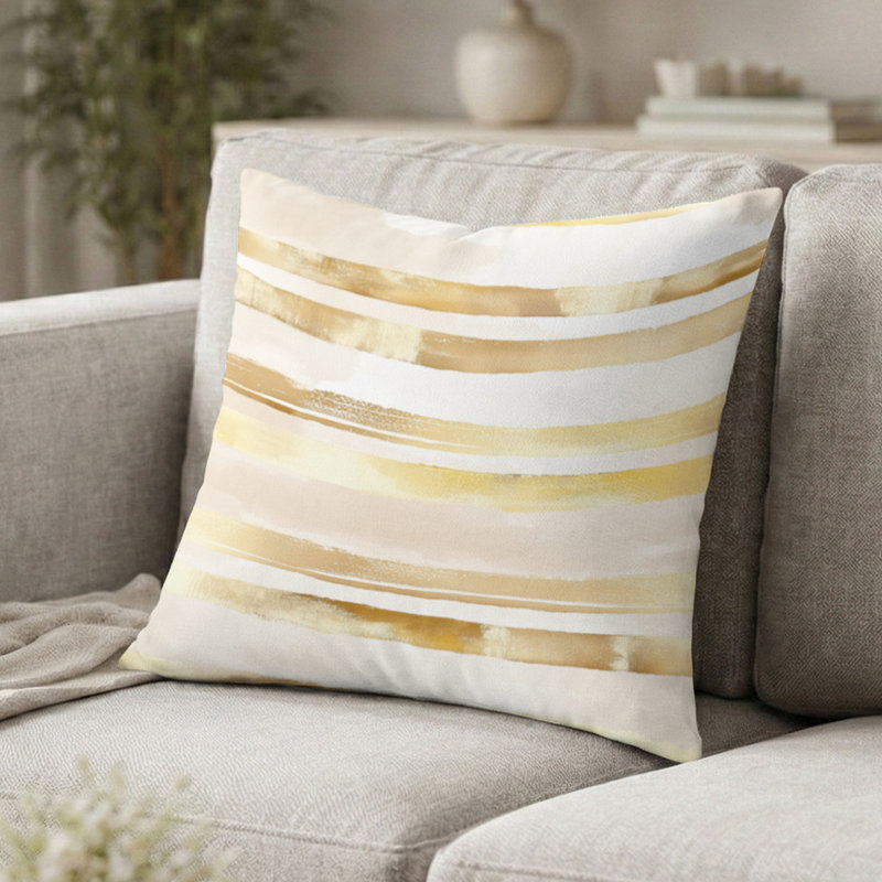 Coussin décoratif à rayures - Coussin imprimé lignes dorées modernes, H 18 po x l 18 po