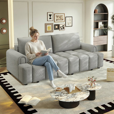 Canapé confortable et moderne 4 places en tissu polaire Sherpa de 229 cm (90,2 po) avec rangement intégré, convertible en lit 3 en 1 pour salon, bureau ou appartement.