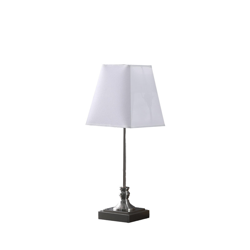 Brushed Silver Metal Table Lamp with White Linen Shade