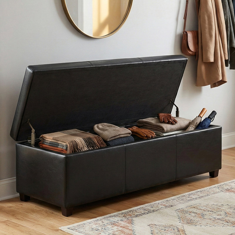 Banc de rangement avec repose-pieds avec rangement caché Avalon, Noir