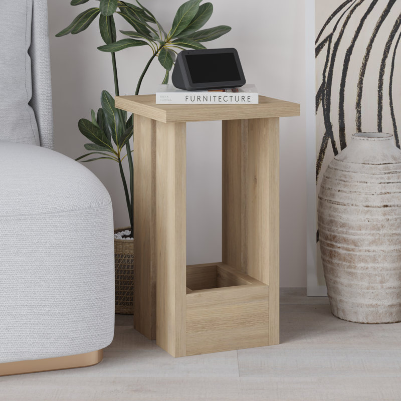 Paizlei Modern Small Minimalist Bedside Table, Oak