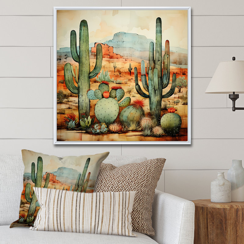 «Desert mexicain Serenity 2», reproduction d'art sur toile, Cadre flottant blanc, H 30 po x l 30 po x P 1,5 po