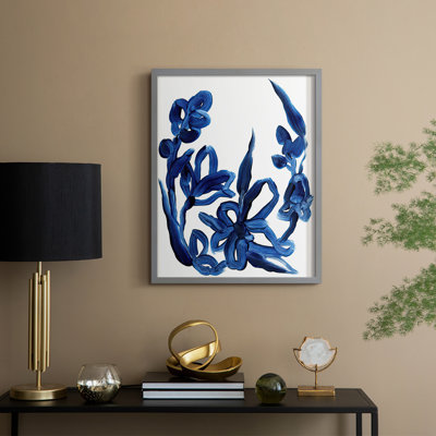 «Indigo Brush Blooms II», reproduction encadrée - bois massif
