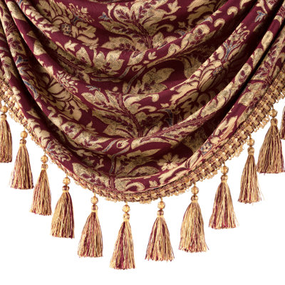 Classic Swag Valance with Tassels, Red Jacquard Waterfall Valance, 39" Window Treatment 1 Panel