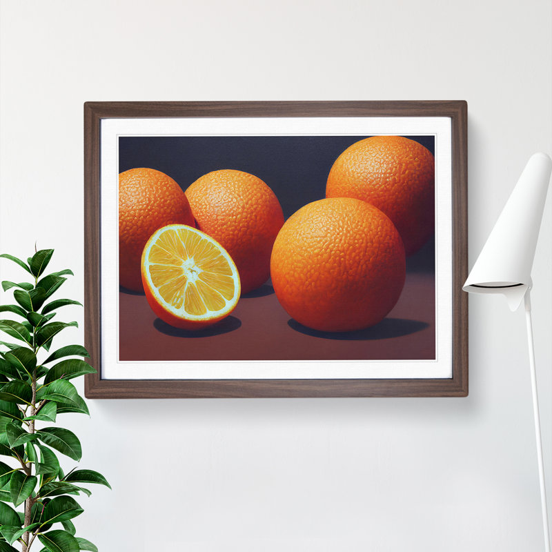 Orange Fruit - Single Picture Frame Print, 34cm H x 46cm W x 2cm D, Walnut